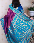 Magenta Soft Warli Art Zari Woven Silk Saree with Contrast Border