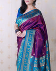 Magenta Soft Warli Art Zari Woven Silk Saree with Contrast Border