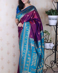 Magenta Soft Warli Art Zari Woven Silk Saree with Contrast Border