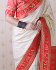 Cream Soft Warli Art Zari Woven Silk Saree with Contrast Border