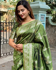 Mehendi Green Soft Banarasi Jaal Zari Woven Silk Saree