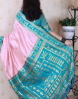 Baby Pink Soft Warli Art Zari Woven Silk Saree with Contrast Border