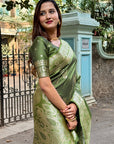 Mehendi Green Soft Banarasi Jaal Zari Woven Silk Saree