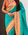Aqua Blue Bandhani Weaves Silk Saree with Paithani Border & Pallu