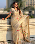 Chickoo Organza Silk Jamdani Pattern Zari Woven Saree