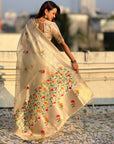 Chickoo Organza Silk Jamdani Pattern Zari Woven Saree