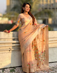Peach Organza Silk Jamdani Pattern Zari Woven Saree