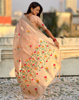 Peach Organza Silk Jamdani Pattern Zari Woven Saree