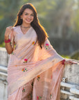Light Pink Organza Silk Jamdani Pattern Zari Woven Saree