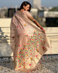 Light Pink Organza Silk Jamdani Pattern Zari Woven Saree