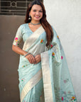Sky Blue Organza Silk Jamdani Pattern Zari Woven Saree