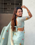 Sky Blue Organza Silk Jamdani Pattern Zari Woven Saree