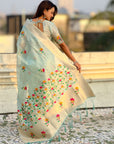 Sky Blue Organza Silk Jamdani Pattern Zari Woven Saree