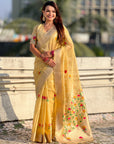 Yellow Organza Silk Jamdani Pattern Zari Woven Saree
