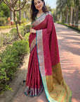 Pink Zari Woven Contrast Kashmiri Silk Saree with Keri Pattern