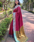 Pink Zari Woven Contrast Kashmiri Silk Saree with Keri Pattern