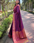 Violet Zari Woven Contrast Kashmiri Silk Saree with Keri Pattern