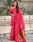 Baby Pink Paithani Silk Lotus Jaal Contrast Border Saree