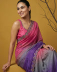 Pink & Purple Soft Fendy Satin with Gotapatti Work Padding Saree