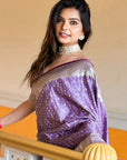 Lavender Banarasi Satin Zari Woven Silk Saree with Arrow Pattern