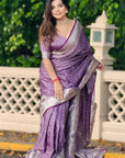 Lavender Banarasi Satin Zari Woven Silk Saree with Arrow Pattern