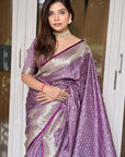 Lavender Banarasi Satin Zari Woven Silk Saree with Arrow Pattern