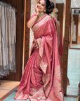 Pink Banarasi Satin Zari Woven Silk Saree with Arrow Pattern