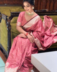 Pink Banarasi Satin Zari Woven Silk Saree with Arrow Pattern