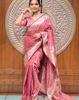 Pink Banarasi Satin Zari Woven Silk Saree with Arrow Pattern
