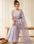 Lavender Soft Raspberry Crush Silk Saree with Chikankari Work