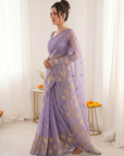 Lavender Soft Oris Silk with Floral Applique Work Saree