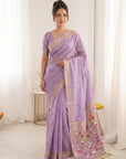 Lavender Soft Linen Cotton Paithani Saree with Meenakari Pichwai Lotus Pallu