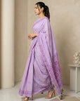 Lavender Soft Muga Cotton with Handblock Kalamakri Pattern Saree