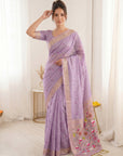 Lavender Soft Linen Cotton Paithani Saree with Meenakari Pichwai Lotus Pallu