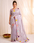 Lavender Premium Tissue Silk Saree with Multi Threadwork