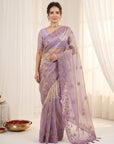 Lavender Organza Silk Saree with Sequins Embroidery Work Saree