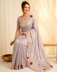 Lavender Premium Tissue Silk Saree with Multi Threadwork