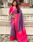 Lavender Ikkat Patola Silk Zari Work Meenakari Saree