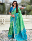 Pista Green Ikkat Patola Silk Zari Work Meenakari Saree