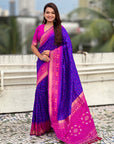 Violet Ikkat Patola Silk Zari Work Meenakari Saree