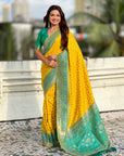 Yellow Ikkat Patola Silk Zari Work Meenakari Saree