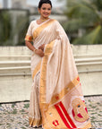 Cream Paithani Silk Zari Woven Saree with Mahalaxmi Pallu