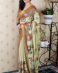 Light Yellow Tussar Silk Traditional Kalamkari Printed Saree