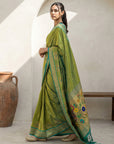 Mehendi Green Soft Traditional Paithani Silk Zari Woven Peacock Pattern Saree