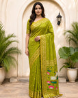 Mehendi Green Soft Zari Woven Saree with Lotus Pichwai Concept Pallu