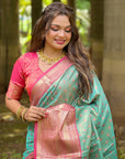 Sky Blue Tissue Kanjivaram Silk Zari Woven Contrast Big Border Saree