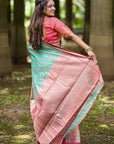 Sky Blue Tissue Kanjivaram Silk Zari Woven Contrast Big Border Saree