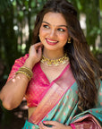 Sky Blue Tissue Kanjivaram Silk Zari Woven Contrast Big Border Saree