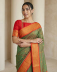 Mehendi Green Soft Paithani Silk Zari Woven Saree with Peacock Pallu