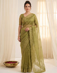 Mehendi Green Organza Silk Saree with Sequins Embroidery Work Saree